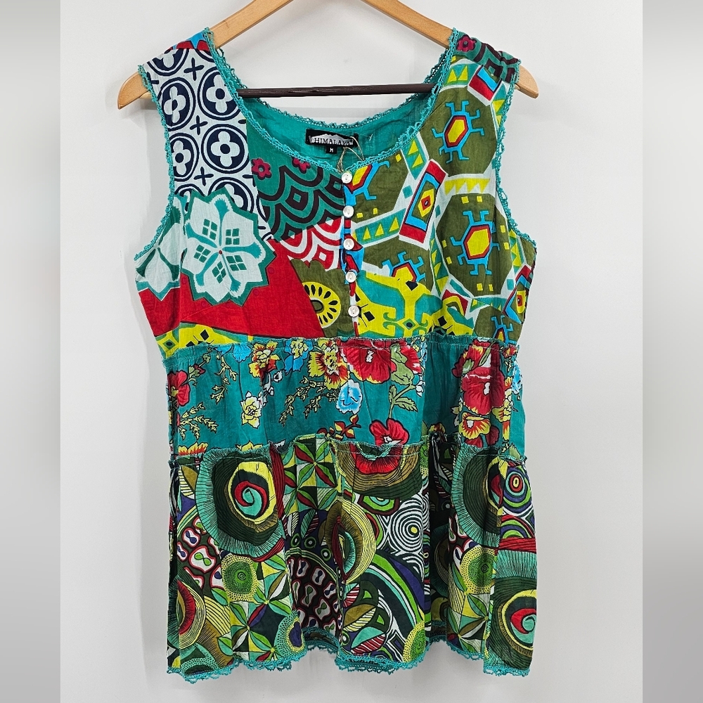 Himalaya Patchwork Multicolor Sleeveless Top NWT Size Medium